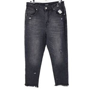 AKIRA Black Denim Medusa Destroyed Boyfriend Jeans Size 28 NWT‎